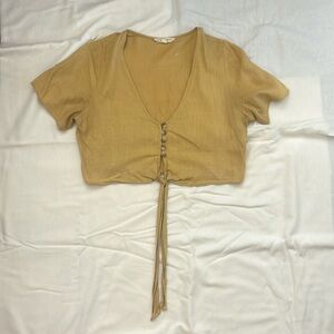 LA Hearts Yellow Button Crop Top Shirt